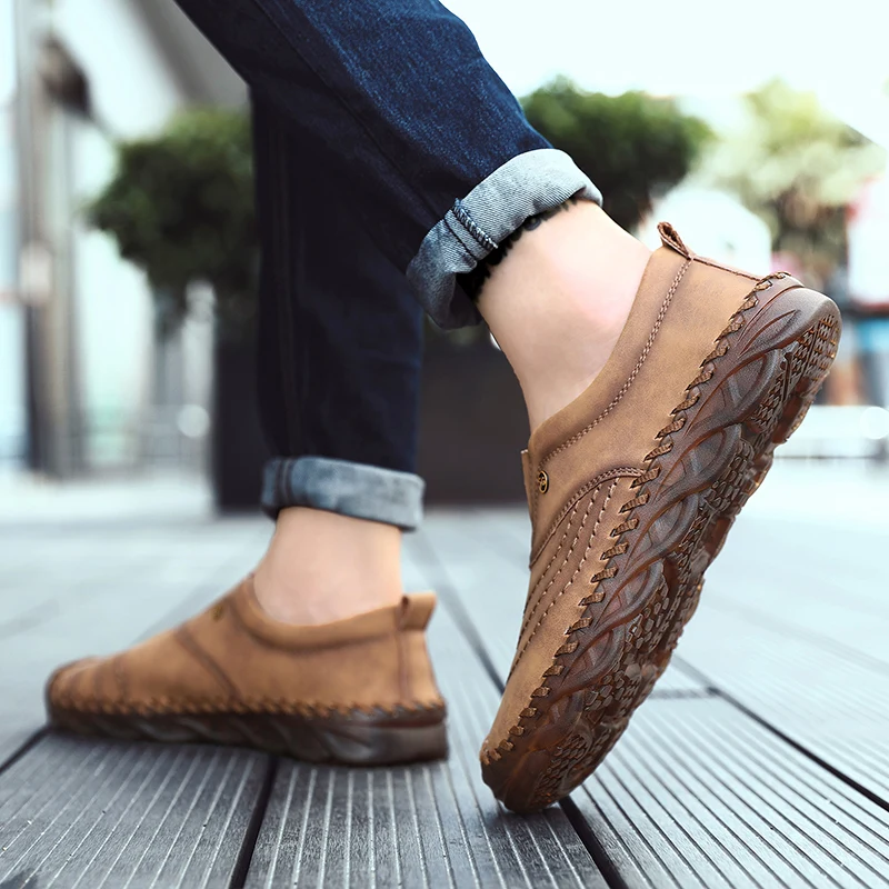 

Men Loafers Shoes Leather Flats lace up Comfortable Shoes handmade Men Casual Shoes Soft Sneakers Chaussure Homme big szie 48