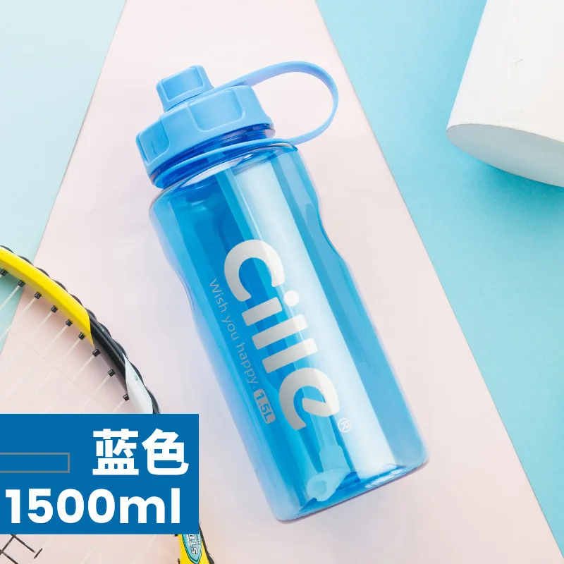 Blue-1500ml Cille бренд 1000 мл BPA бесплатно Спортивная бутылка для воды с соломинкой 1Л 2л 3л пластиковая бутылка для воды - Цвет: Blue-1500ml