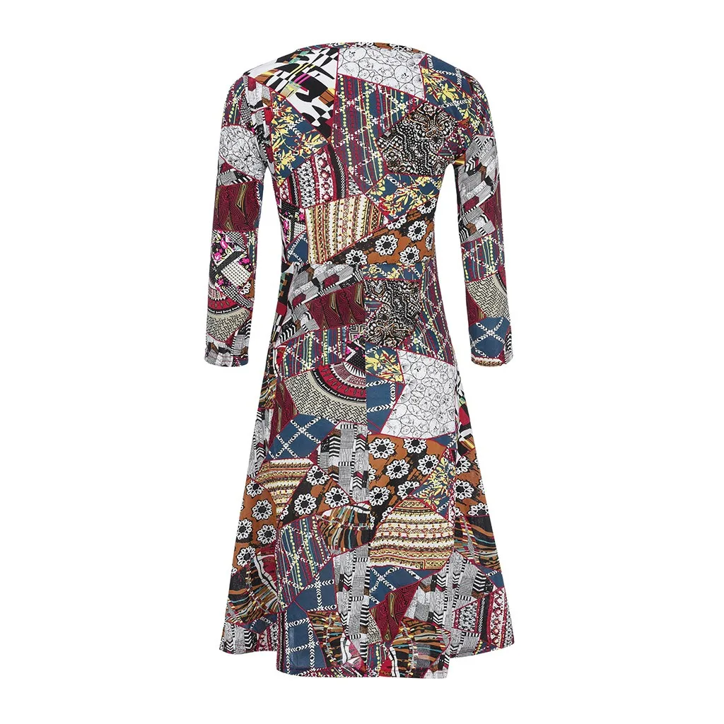 

CHAMSGEND Summer Women Dress 2020 V-Neck Three Quarter Sleeve Long Dress Ladies Floral Print A-line Dress Party Dinner Dress