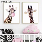Жираф розовый жевательная резинка сафари животное плакат для детской стены художественный Принт Холст Картина детская картина скандинавский декор для детской комнаты