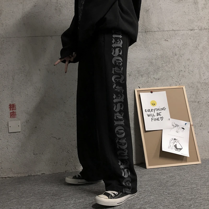 

Женские брюки-джоггеры в стиле Харадзюку, повседневные Черные Готические штаны с надписью, уличная одежда, брюки-карго в стиле хип-хоп, рок, ...