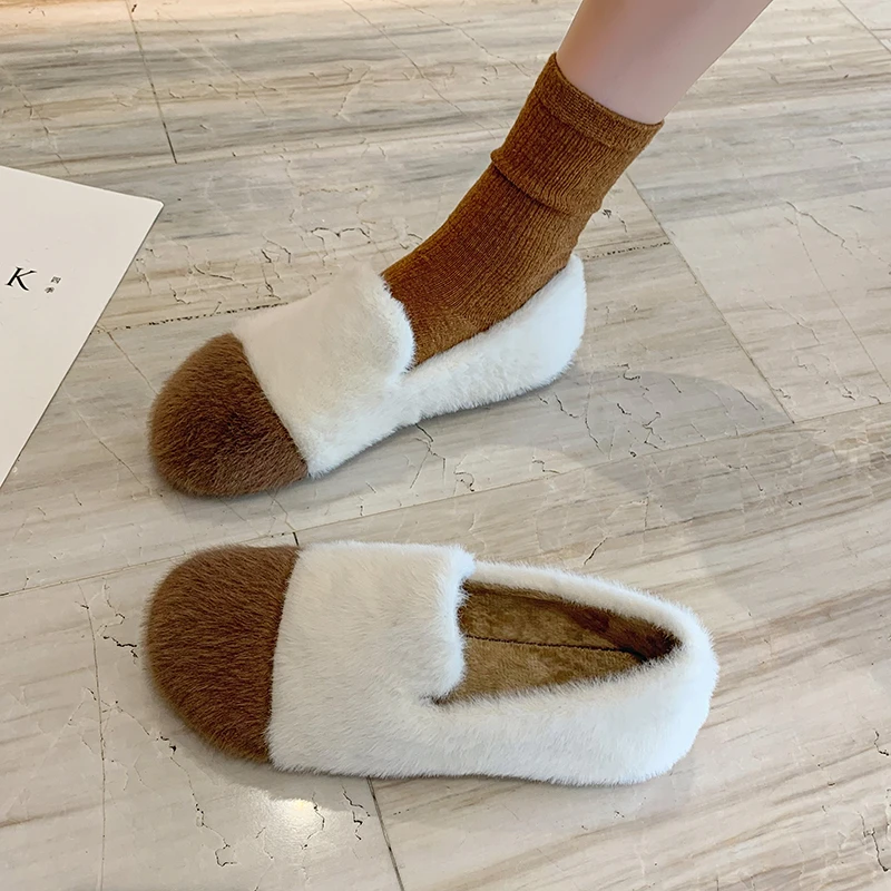 

Mixed Colors Boat Shoe Women Slip-on Loafers Fur Casual Female Sneakers Round Toe Soft Flats Retro Slip On Winter Moccasin Comfo