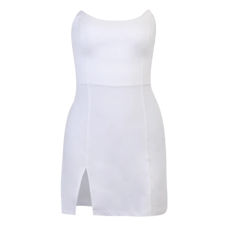 

InstaHot Elegant Summer 2021 Mini Dress Split Camis Casual Women Solid Office Ladies Slim Party Club Streetwear Dresses Clothing