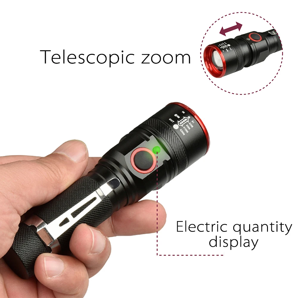 5000lm USB Перезаряжаемые вспышка светильник светодиодный 18650 фонарик в виде