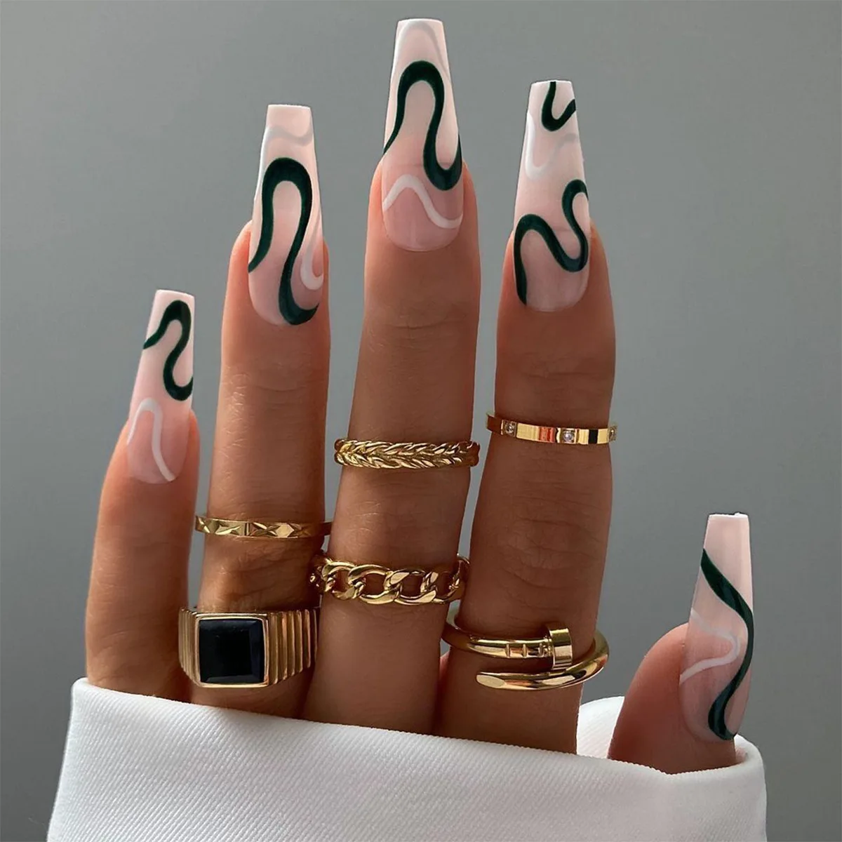 

24pcs/set Press on nail Wave Dark Green Fake Nails Nail Patch Removable Nail Patch for Beauty Salon nails desingn nails desingn