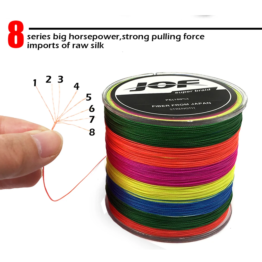 

JOF Series 500M 8Strands Multifilament Fishing Line Super Strong PE 5 Colors 22-78LB Braided Fishing Line