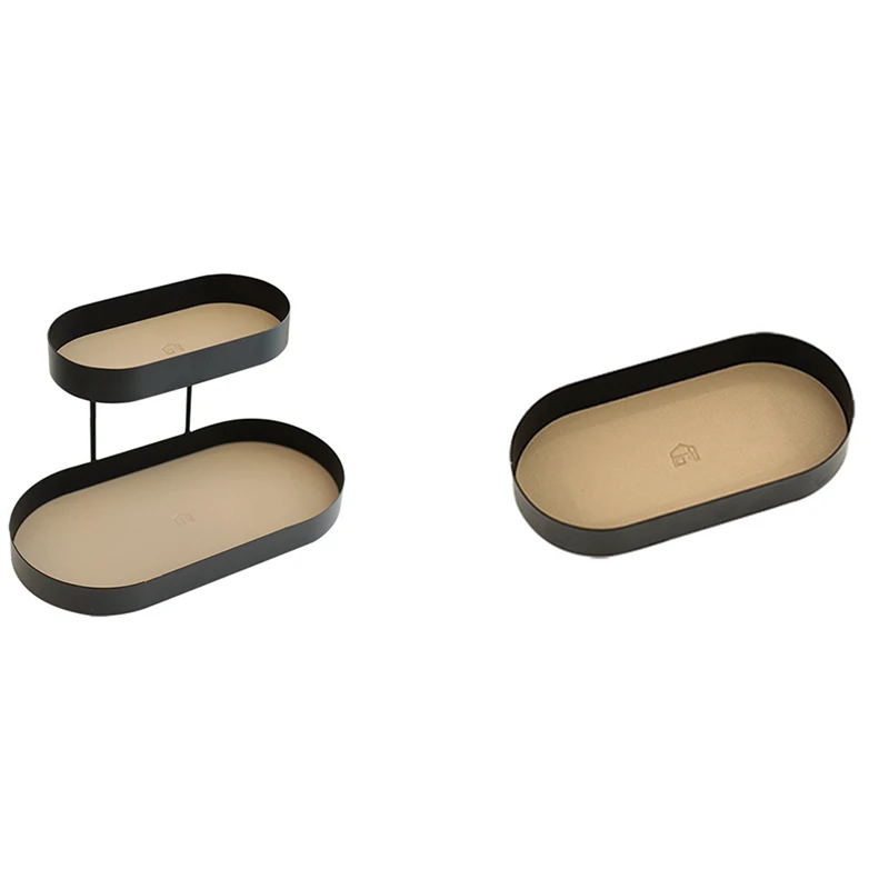 

2X Black Cake Stand 1Piece Metal Storage Racks Tableware Party Supply Stand Small Items Display Tray A & B