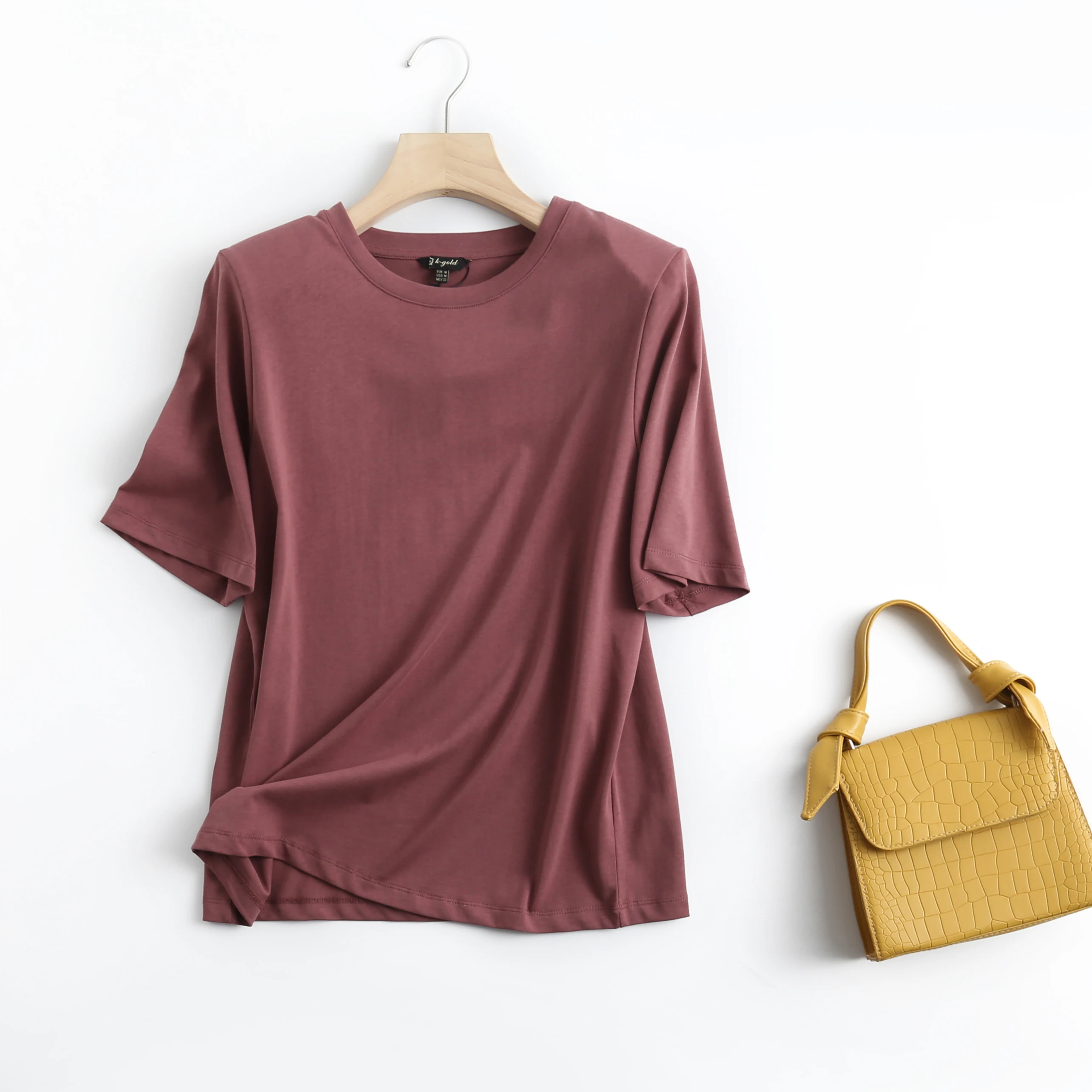 Maxdutti Camisetas Verano Mujer 2021 England Style Fashion Muliticolor Cotton O-neck Simple Shoulder Pads Summer T Shirt Women | Женская
