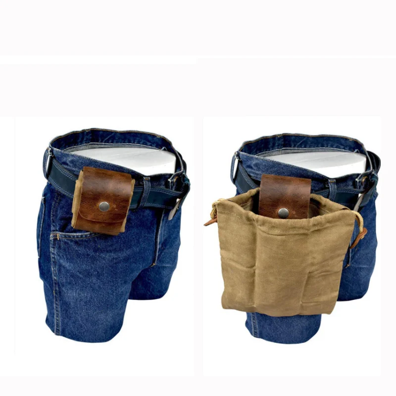 

Men's Multifunctional Waist Bag Medieval Style Leather and Canvas Storage Fruit Picking Outdoor Bag Waist Tool Leather Case