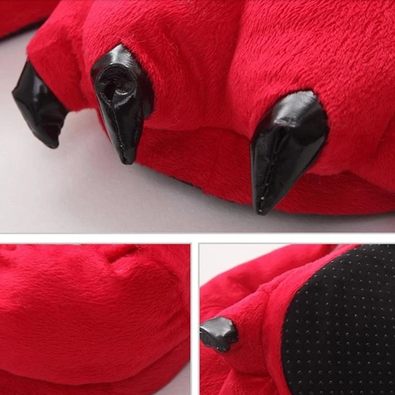 

2021 Winter Warm Soft Indoor Floor Slippers Women Men Shoes Paw Funny Animal Christmas Monster Dinosaur Claw Plush Home
