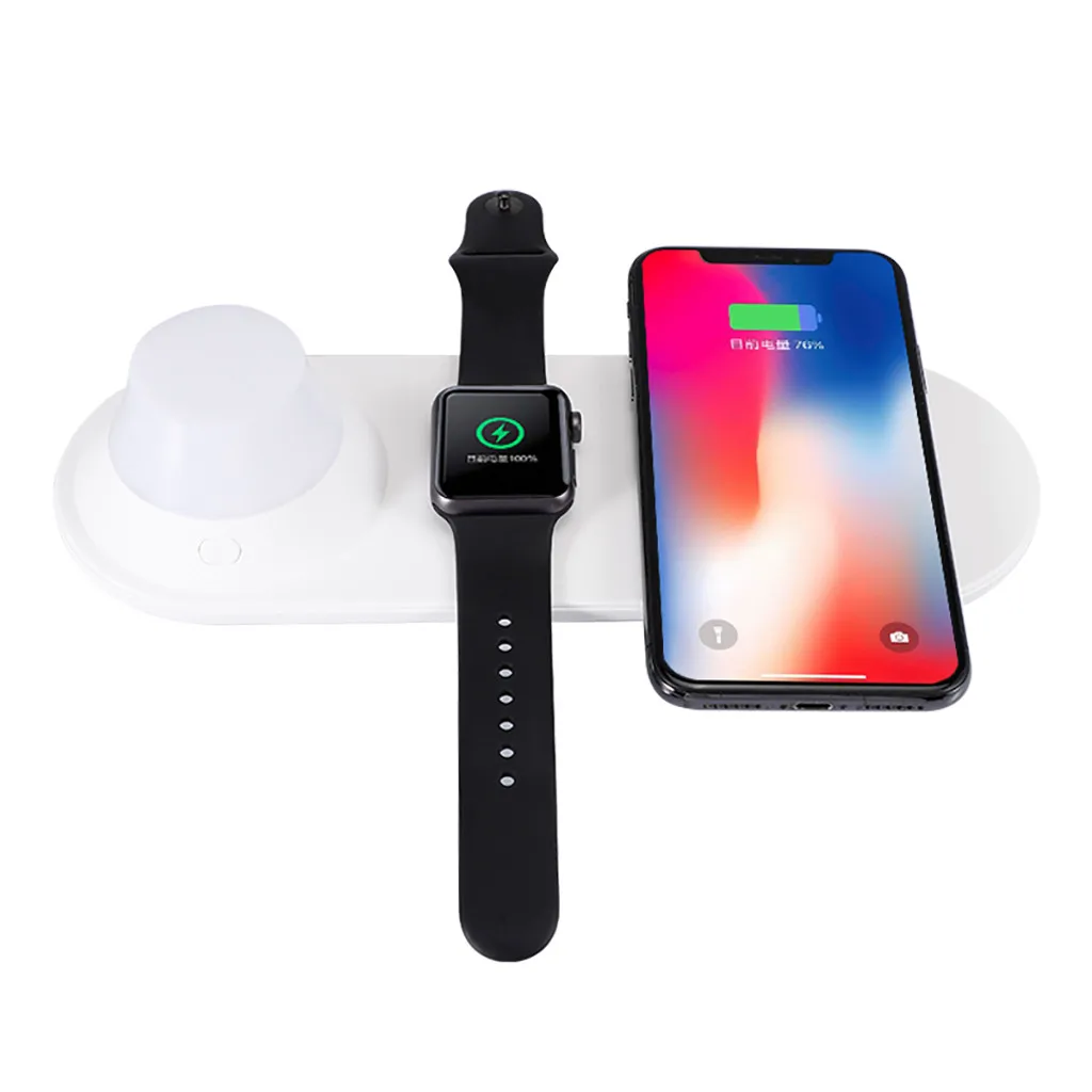 Ouhaobin 3 in1 10W Wireless Charger For iPhone 11 fast charging for I Watch Series 5 with LED Night Light | Мобильные телефоны и