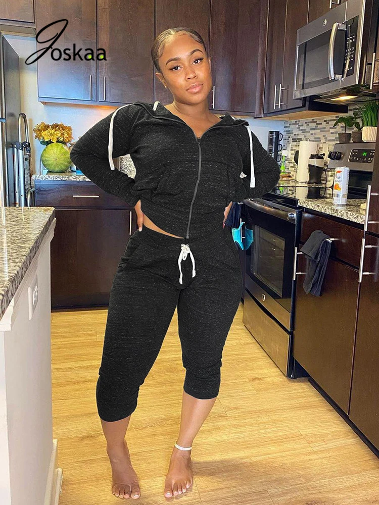 

Joskaa Jogger Women Set Two Piece Office Outfits Tracksuits Hooded Zip Long Sleeve Shirt Drawstring Sweatpants Y2k 2021 Playsuit