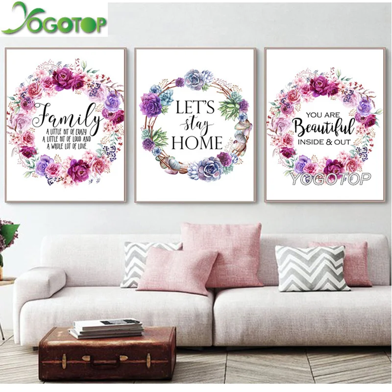 

Full Diamond Embroidery Diy Diamond painting wreath 5D mosaic painting rhinestone wall art “Home sweet home” 3 Panel set ML878