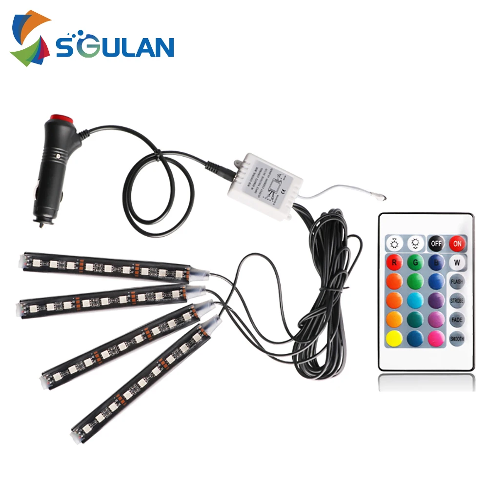 Автомобильный окружающий светильник автомобильный 5050 9 светодиодов с пультом