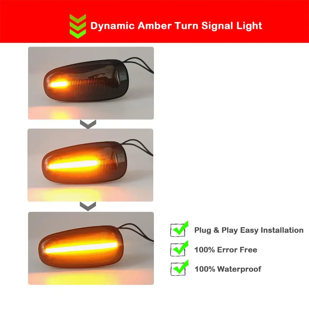 

LED Dynamic Turn Signal Light Side Marker Lamp For Opel Zafira A 1999-2005 Astra G 1998-2005 Frontera B 01-03 Cadillac STS 05-11