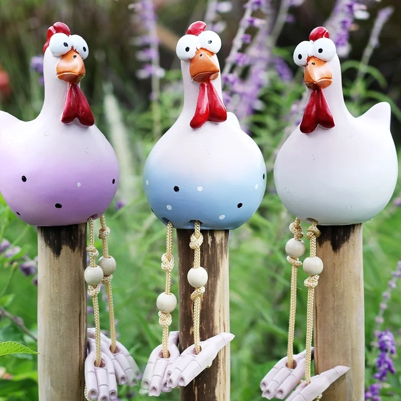 Creative Yard Art Decor Chicken Garden Lawn Plug Funny Hen Rooster Ornaments Indoor Outdoor Backyard Decorations 2021 Wind Chime