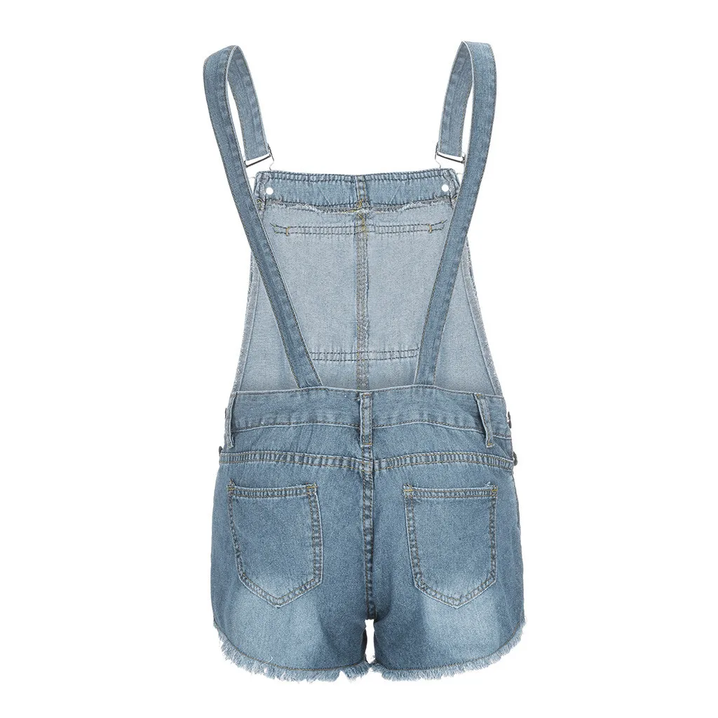 Short Denim Overalls Women Hole Jumpsuit High Waist Casual Jeans Playsuit Washed Salopette Straps 2020 Summer Romper | Женская одежда
