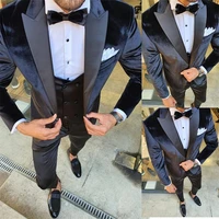 3 pieces black men suits formal business custom made velevt blazercotton vestpant wedding tuexdos daily prom party suit sets