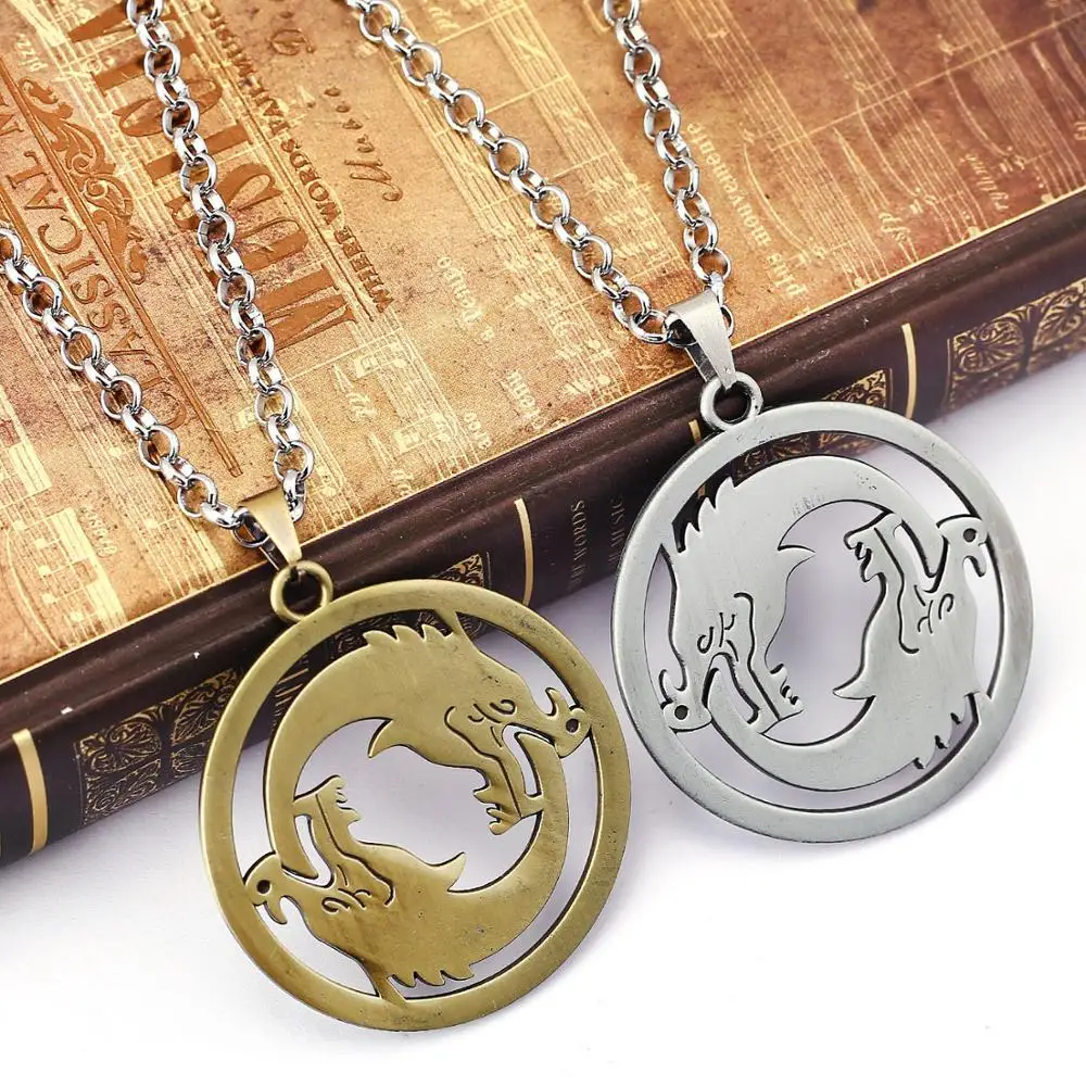 OW Hanzo двойной дракон ожерелье-Серебряный Бронзовый набор 2 шт из нержавеющей