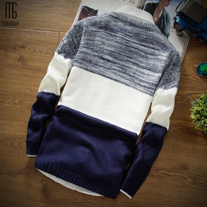 Мужской повседневный вязаный свитер с длинным рукавом синий пуловер в Корейском