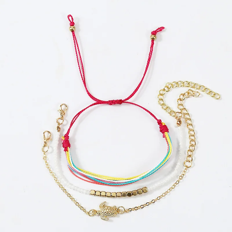 

Women's Boho Metal Bead Anklet with Tortoise Charms Minimalist Ankle Bracelet Festival Jewelry Hippie Layered Thin Strip Anklet