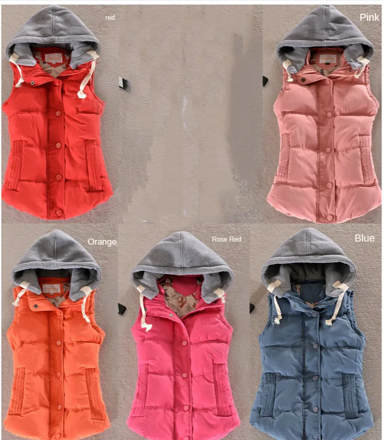 

Women's Fashion Warm Sleeveless Jacket Cotton Padded Hooded Puffer Vest Coat Gilet Veste Femme