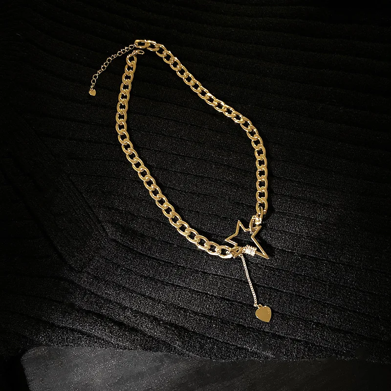 

2021 Fashion Zirconia Star Pendant Necklace for Women Twist Gold Color Chunky Thick Choker Chain Necklaces Party Jewelry