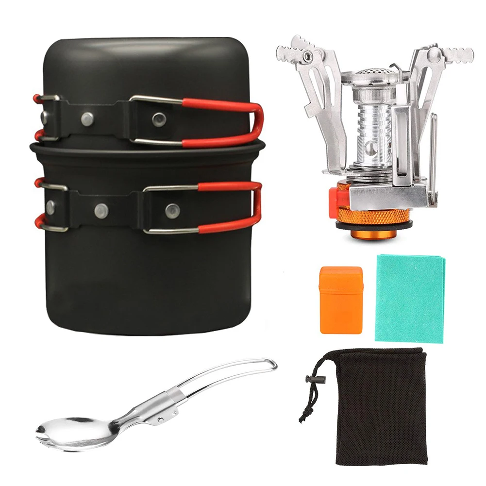 

Outdoor Camping Cookware Set Automatic Return Handle Aluminum Pot Pan Hiking Picnic Camping Tableware Travel Kit