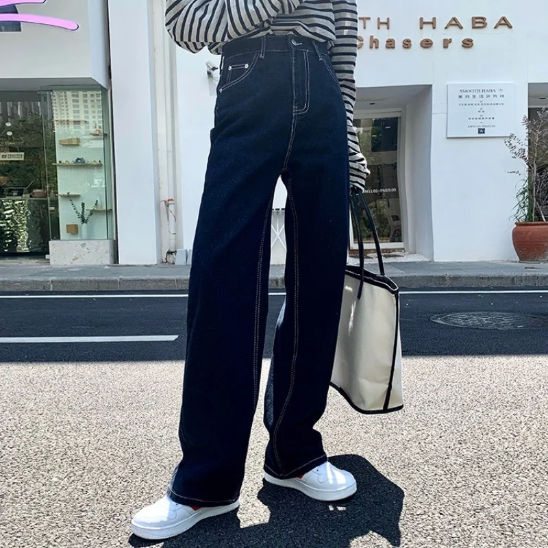 

Джинсы женские с высокой талией, свободные прямые брюки в Корейском стиле ретро для студентов, весна-осень