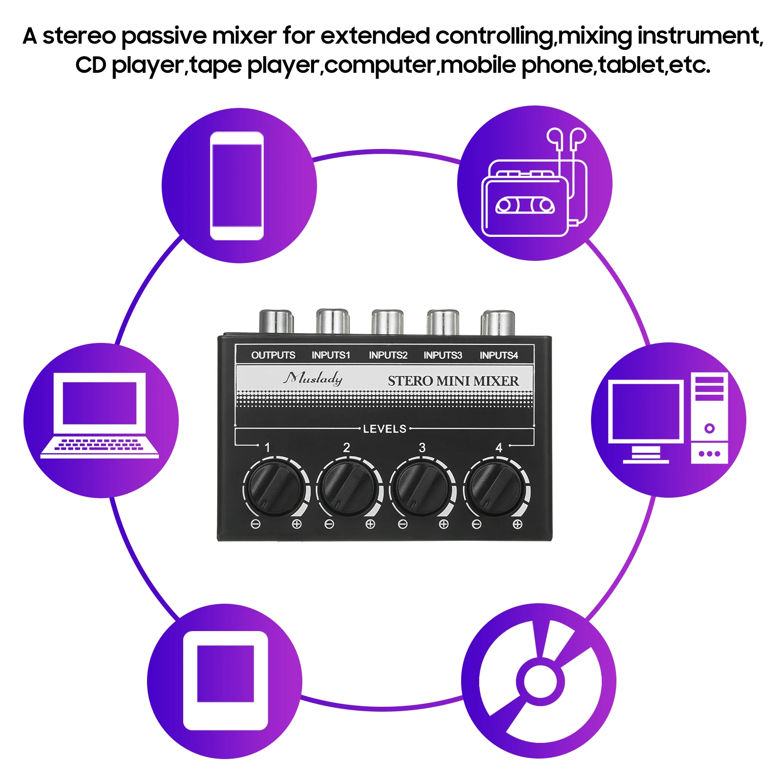 Muslady мини стерео 4-канальный пассивный микшер RCA портативный аудио 1 в 4 выход