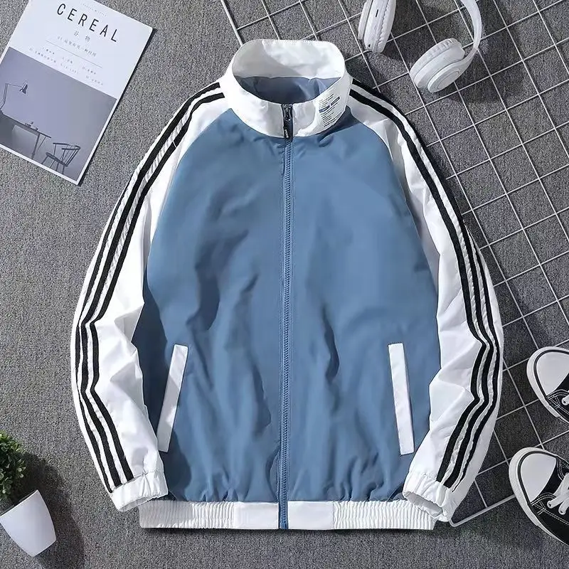

Fashion Spring Autumn Men's Baseball Coat Long Sleeves Classic Black White Stripe Zipper Sweatshirts Sports Jacket Male Outwear