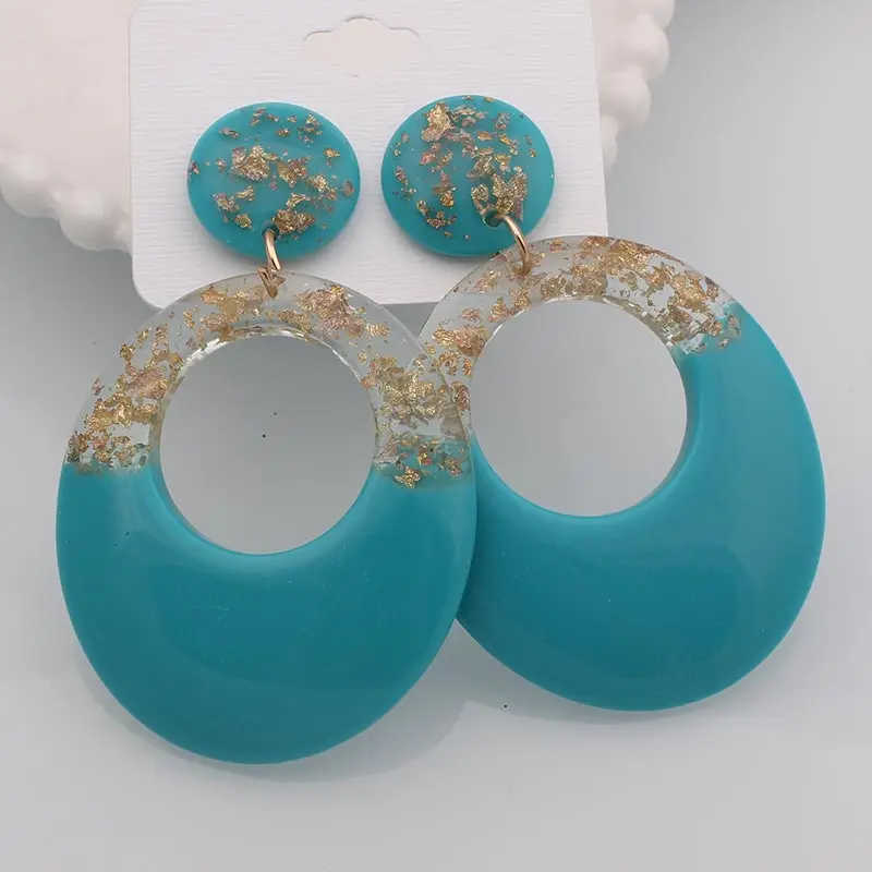 Blue Черные, красные акриловые серьги, большие массивные серьги для женщин, овальные геометрические свисающие серьги из смолы, Длинные богемные ювелирные изделия - Окраска металла: Blue