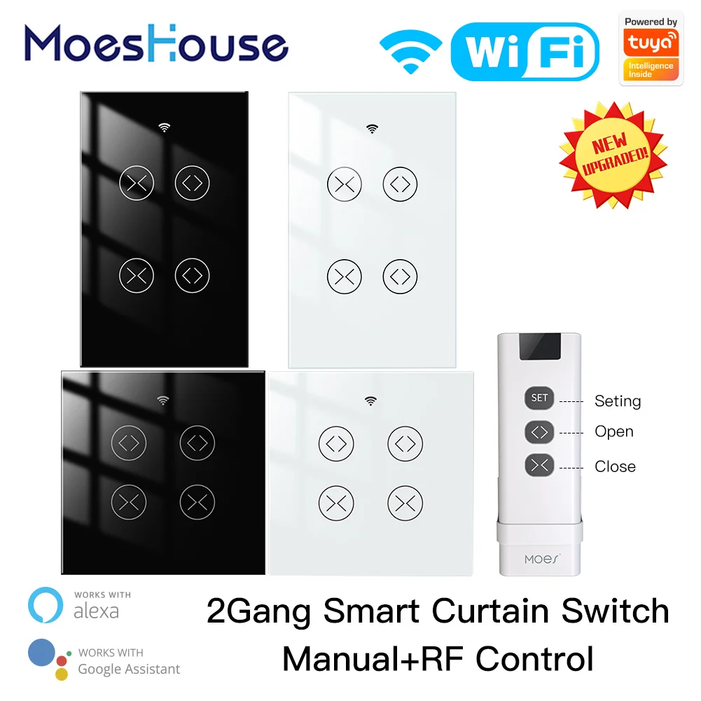 MoesHouse Tuya WiFi смарт двойной 2 Gang шторы рольставни переключатель слепой
