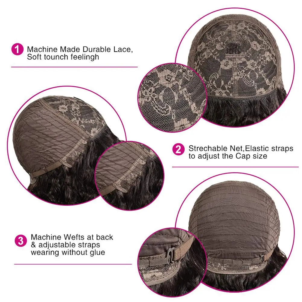 

Marchqueen Water Wave Wig Brazilian Human Hair Wigs With Bangs Full Machine Made Wig For Black Women 10-28 Inches