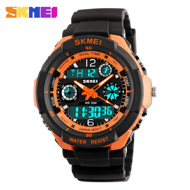 SKMEI мужские цифровые часы спортивные модные с двойным дисплеем будильник 50 м