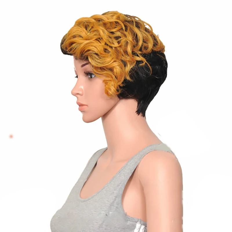 HAIRJOY женский специальный смешанный цвет боковая часть короткий кудрявый синтетический парик для волос