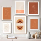 Абстрактная сгоревшая оранжевая настенная Картина на холсте Терракотовая Радуга минимализм однолинейная картина плакат Холст Картина стена комнаты