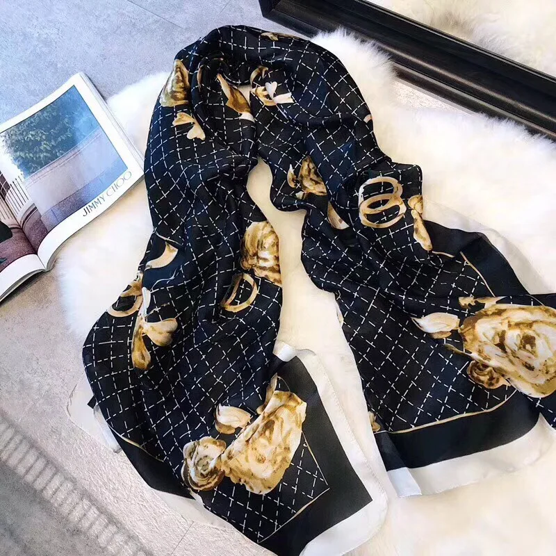 2020 черный новый весенний и осенний шелковый шарф женский летний дорожный
