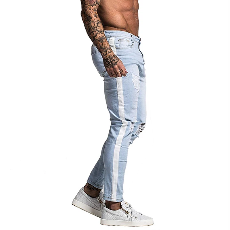 

Mens Ripped Jeans Casual Washed Blue Skinny Slim Fit Denim Pants Biker Hip Hop Jeans With Sexy Hole Denim Pants