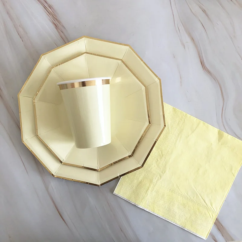 65 шт./лот золотой вечерние ничный Свадебный декор набор одноразовой посуды