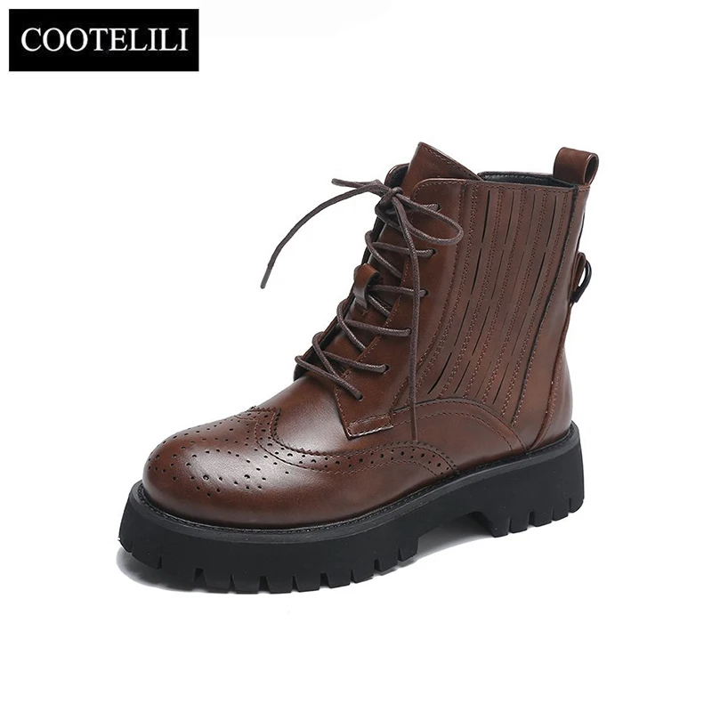 

COOTELILI 2021 New Fashion Women Boots Cotton Boots Winter Boots 4.5cm Heel Casual Shoes Woman Boots Lace Up Female