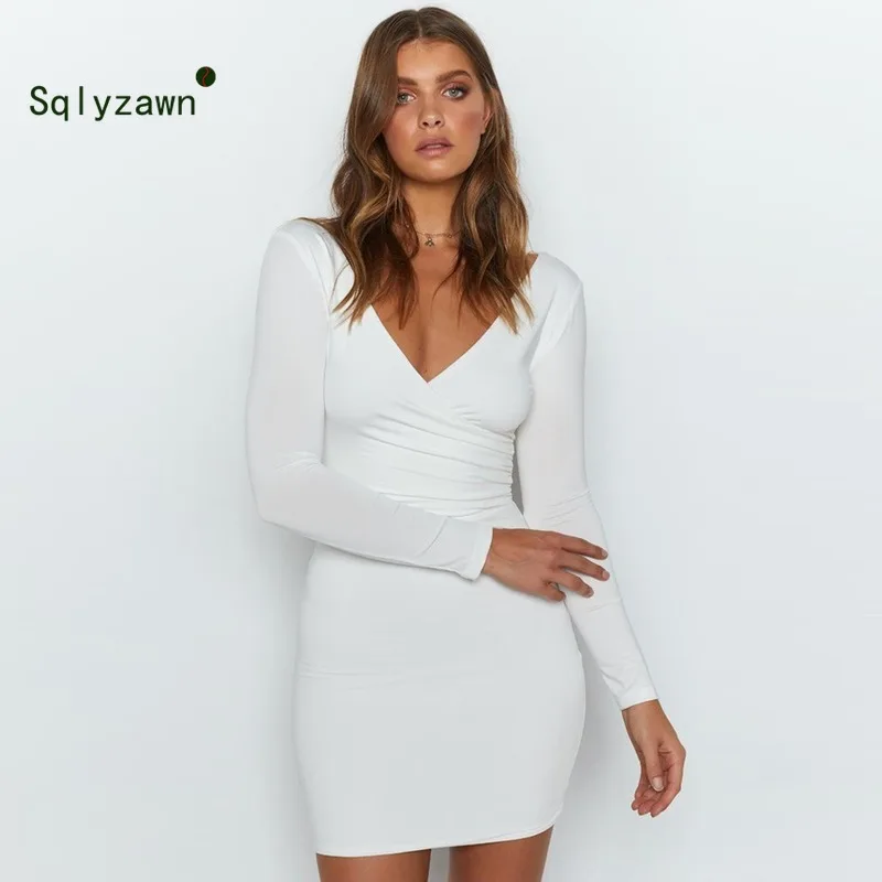 Женское сексуальное облегающее платье OL с длинным рукавом и v-образным вырезом