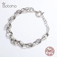 botoho silver paper clip bracelet 100 925 sterling silver bracelet ins retro chain all match silver jewelry women bracelet