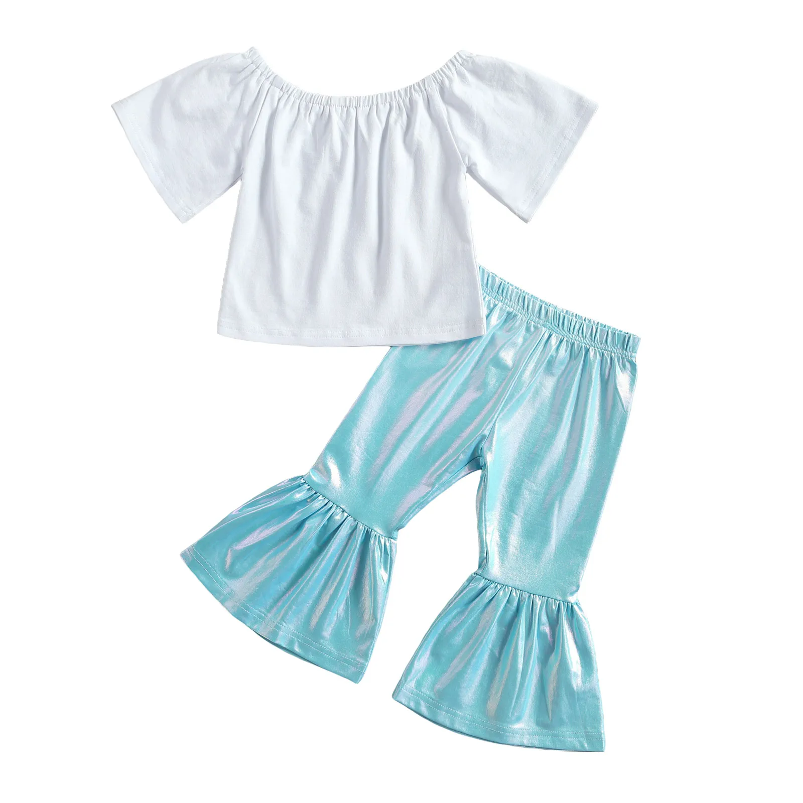 

Повседневный брючный костюм для девочек, Однотонная футболка с коротким рукавом и эластичные брюки-годе