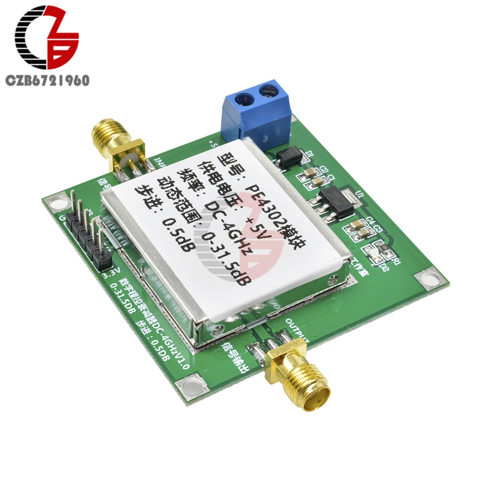 PE4302 цифровому RF Ступенчатый аттенюатор модуль высокую линейность 5V 4 ГГц шаговый 0.5dB RF DSA
