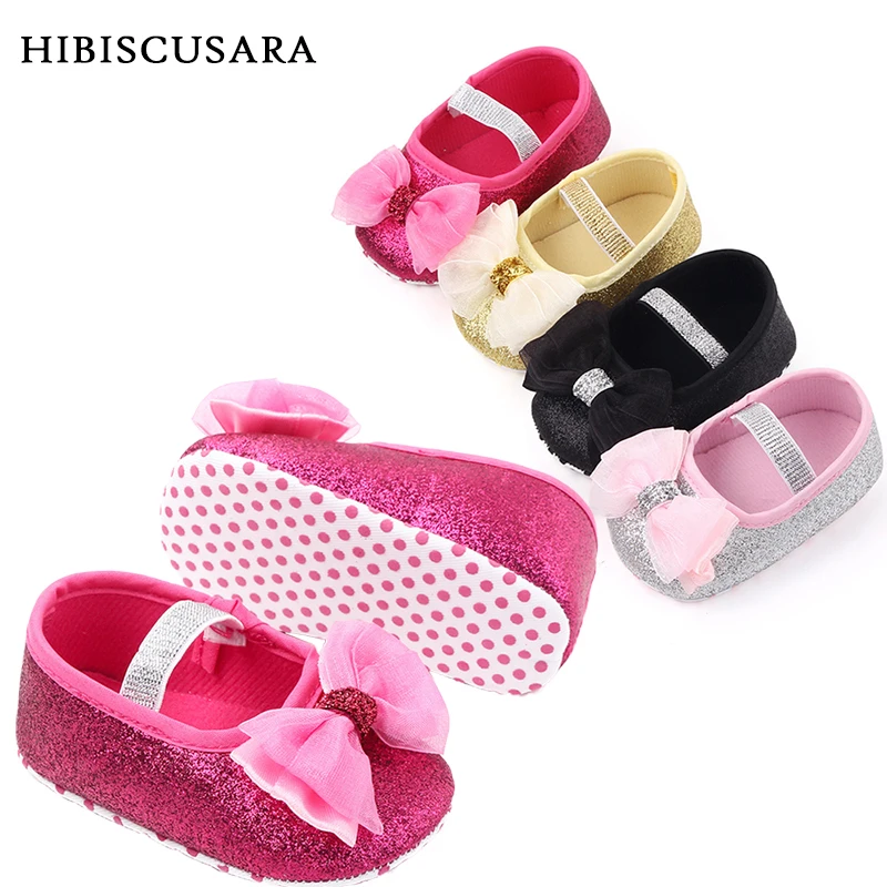 

New Baby Girl Shoes Sequined Infant Girl Soft Sole Shoes Princess Crib First Walkers Toddler Kids Blingbling Crib Shoes Bow