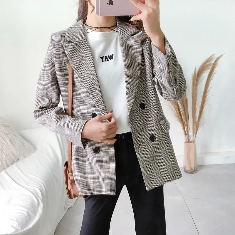 Женский двубортный осенний жакет с длинными рукавами 2021 Повседневный женский