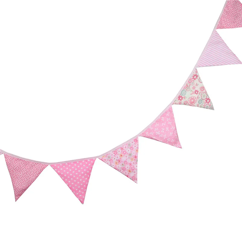 12 флажков 3.2м Розовый пасторальный дизайн хлопковая тканевая гирлянда для выписки/наружные домашние украшения