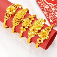 flower design cuff bangle women yellow gold filled dubai wedding party lady bracelet charm gift