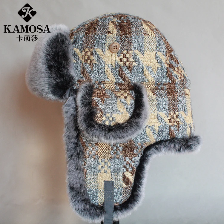 B-8485 Outdoor Earflap Bomber Hats Adult Thick Russian Trooper Snow Ski Berber Fleece Winter Hat Windproof Cap Ear Protection
